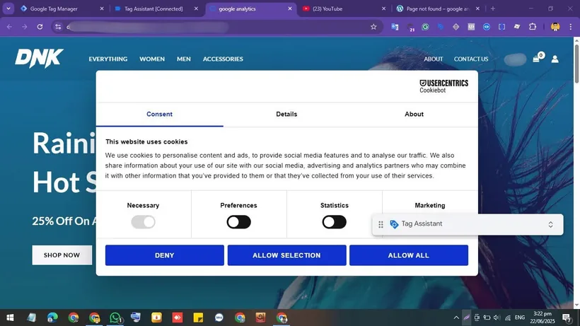 Consent choices shown to shoppers on the DNK store