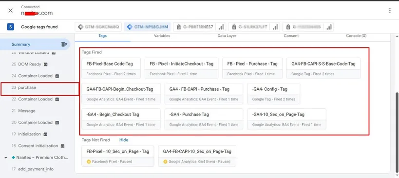 Multiple GA4 and Meta tags fired together in GTM preview